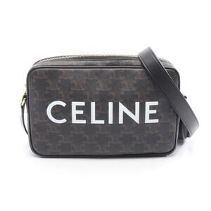 Celine Triomphe Messenger Bag Shoulder Canvas Leather Black Brown